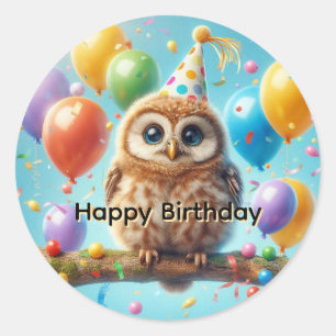 Happy Birthday Owl Classic Round Sticker