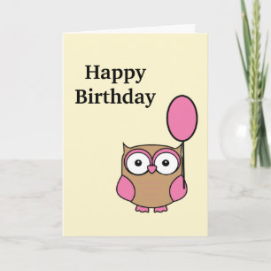 Happy Birthday Owl Pink and Tan Card