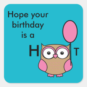 Happy Birthday Owl Pink and Tan Square Sticker