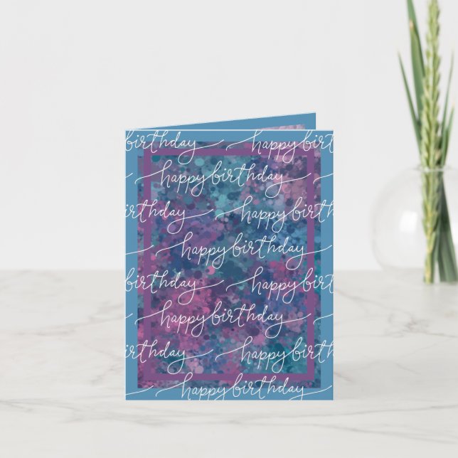 Happy Birthday Paint Splatter Blue Purple neutral Card (Front)