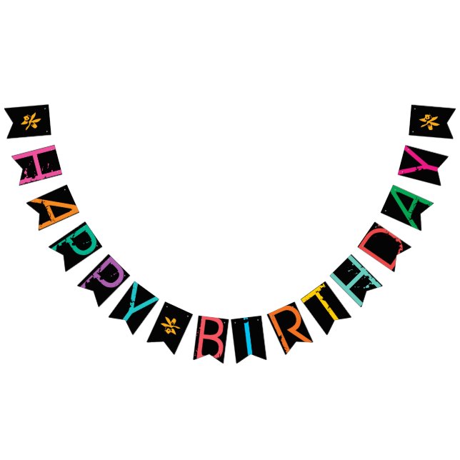 HAPPY BIRTHDAY Paint Splatter Effect Text On Black Bunting (All)