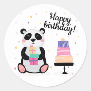 Happy Birthday Panda Bear Classic Round Sticker