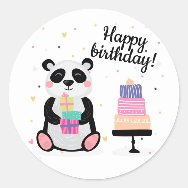 Happy Birthday Panda Bear Classic Round Sticker (Front)