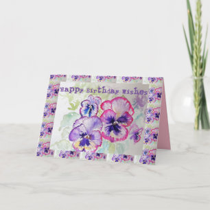 Happy Birthday Pansies Watercolor Greetings Card