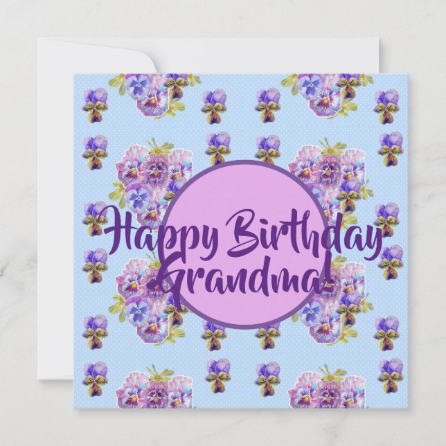 Happy Birthday Pansy floral Grandma Name Card (Front)