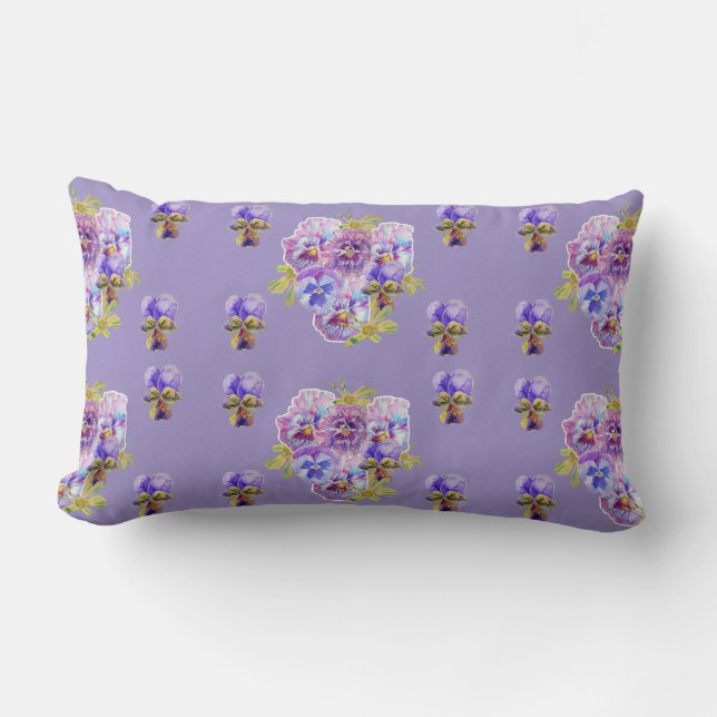 Happy Birthday Pansy floral ladies Lavender Lilac Lumbar Cushion (Front)