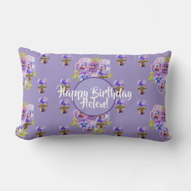 Happy Birthday Pansy floral ladies Name Cuchion Lumbar Cushion (Front)