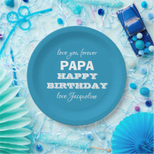 Happy Birthday PAPA Script Name Modern Chic Paper Plate