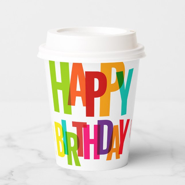 Happy Birthday  Paper Cups (The bold typography creates a playful and cheerful atmosphere!)