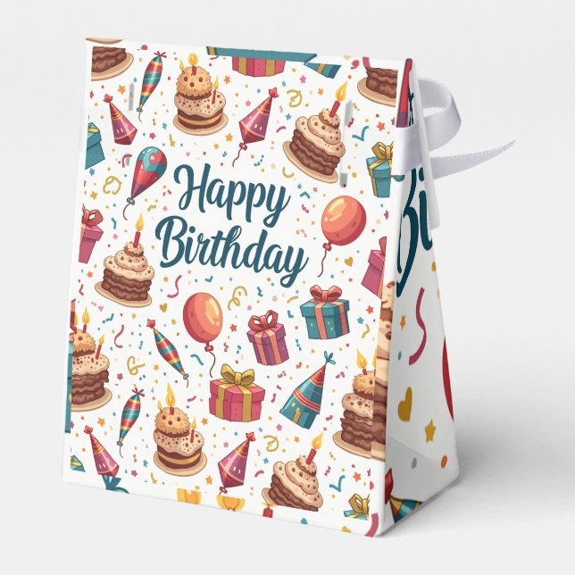 Happy Birthday Paper Favour Box with Balloons and  (Back Side)