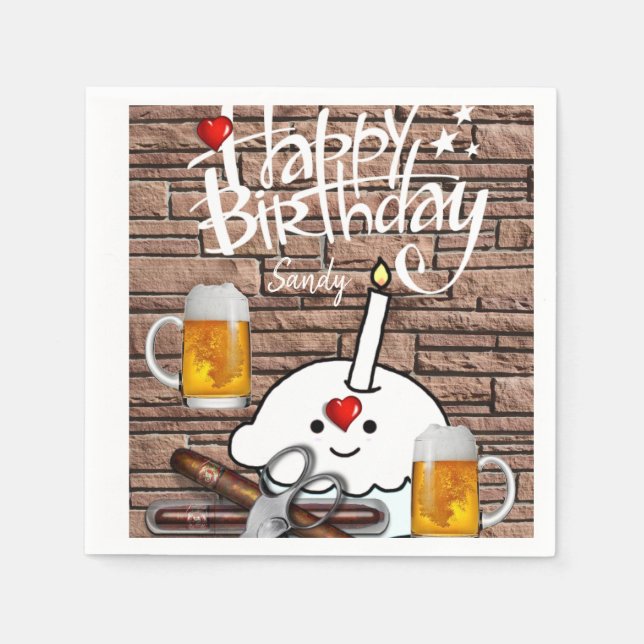 Happy Birthday Paper Napkins, Beer Napkin (Front)