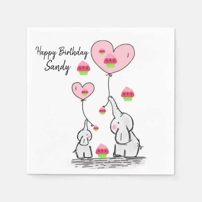 Happy Birthday Paper Napkins, Elephant Napkin (Front)