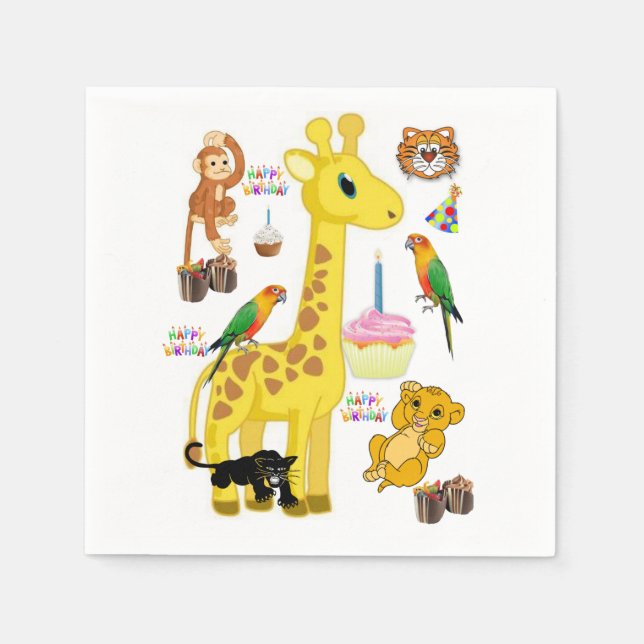 Happy Birthday Paper Napkins, Giraffe Napkin (Front)