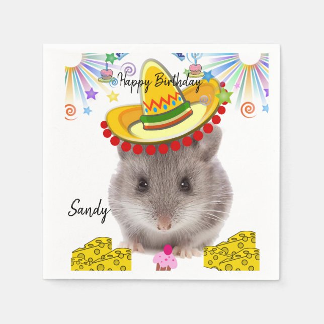 Happy Birthday Paper Napkins, Mice Napkin (Front)