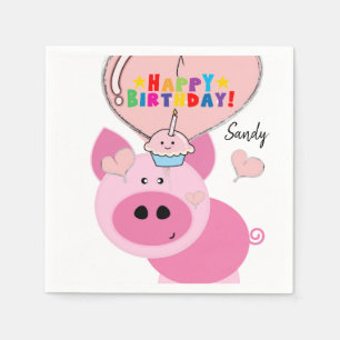 Happy Birthday Paper Napkins, Pink Pig Napkin