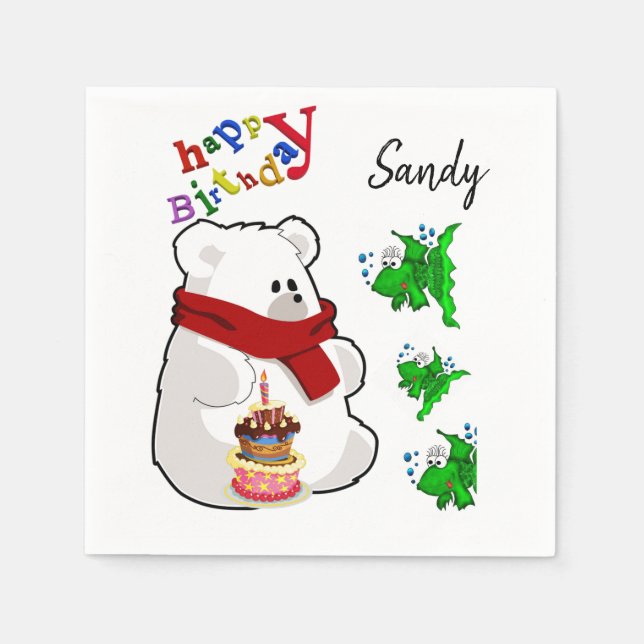 Happy Birthday Paper Napkins, Polar Bear Napkin (Front)