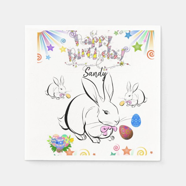 Happy Birthday Paper Napkins, Rabbit Napkin (Front)