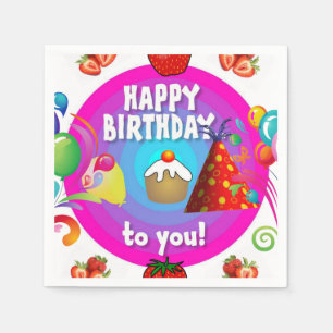 Happy Birthday Paper Napkins, Strawberry Napkin
