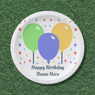 Happy Birthday Paper Plate with Coloured Balloons