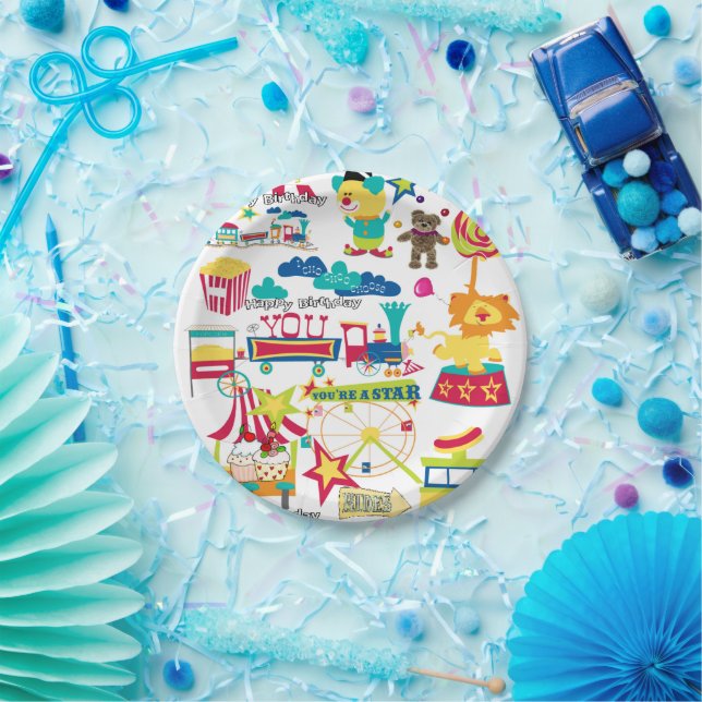 Happy Birthday Paper Plates Carnival Circus  (Party)