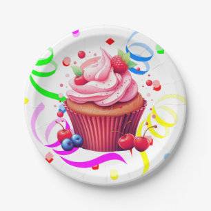 Happy Birthday Paper Plates Confetti Cupcake