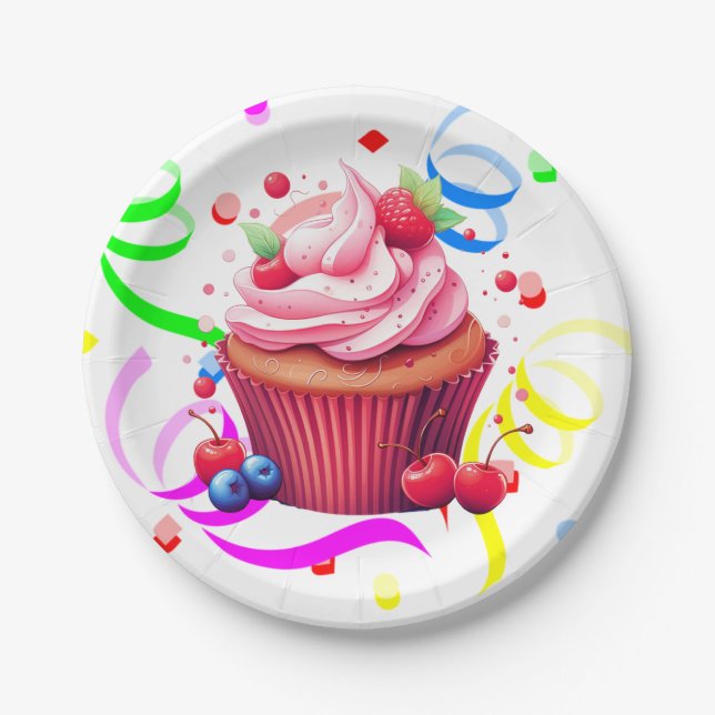 Happy Birthday Paper Plates Confetti Cupcake (Front)