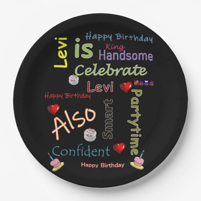 Happy Birthday Paper Plates Levi (Front)