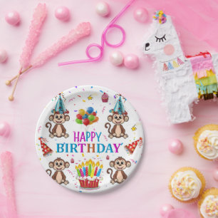 Happy Birthday Paper Plates Monkey Cupcake