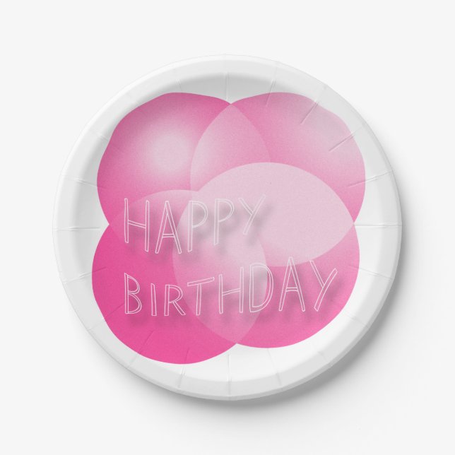 Happy Birthday Paper Plates Pink Bubbles (Front)