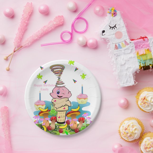 Happy Birthday Paper Plates Pink Cupcake (Party)