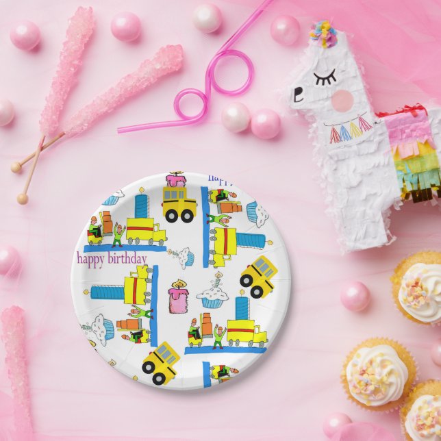 Happy Birthday Paper Plates Trucks Bus (Party)