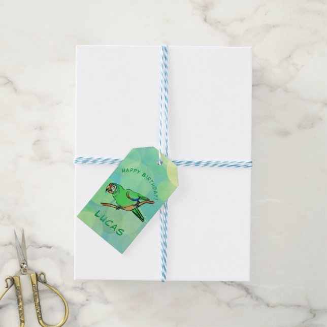 Happy Birthday parrot  Gift Tags (With Twine)