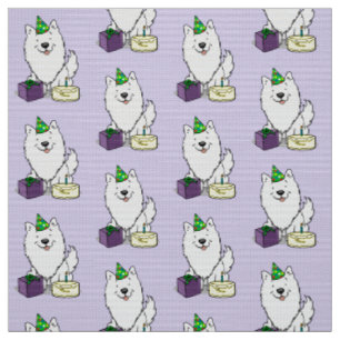 Happy Birthday Party American Eskimo Dog Eskie Fabric