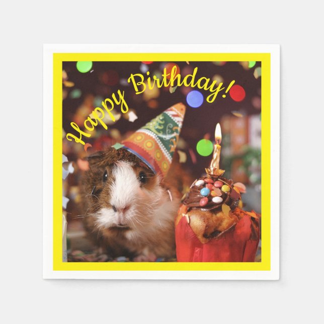 Happy Birthday - Party Animal Guinea Pig Paper Pla Napkin (Front)