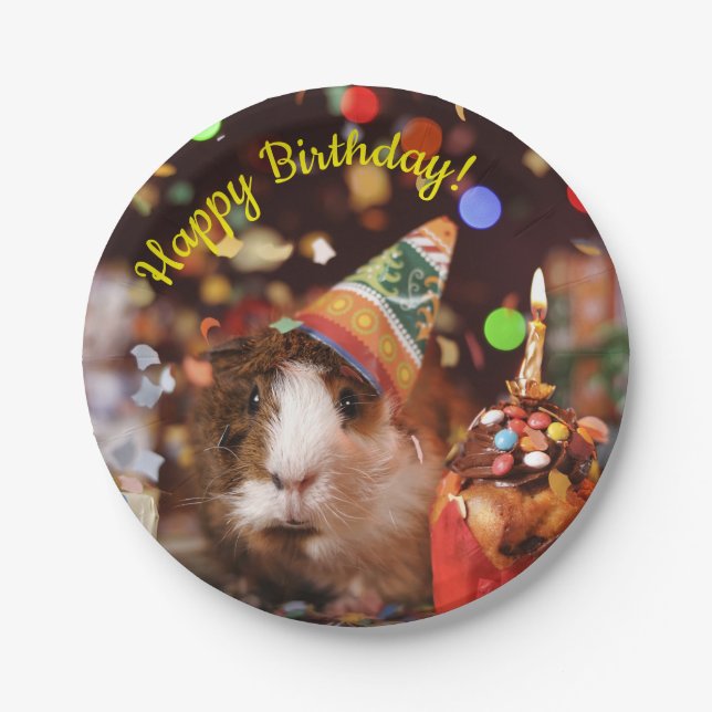 Happy Birthday - Party Animal Guinea Pig Paper Plate (Front)