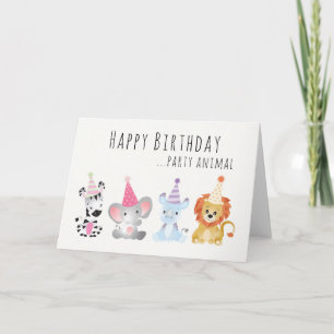 Happy Birthday Party Animal Jungle Animals Hats Card