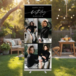 Happy Birthday Party Any Age Photo Collage Script Retractable Banner