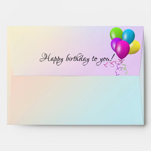 happy birthday party balloons on rainbow envelope (Back (Top Flap))