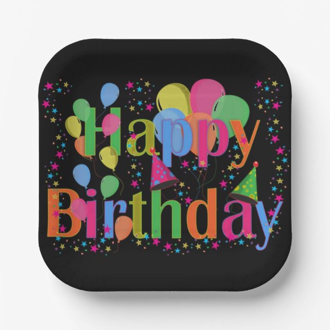 Happy Birthday Party Balloons  Paper Plate (Front)