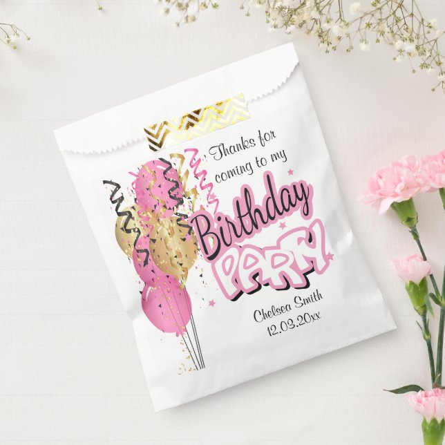 Happy Birthday Party Balloons - Pink  Favour Bags (Sealed)