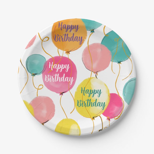 Happy Birthday Party Balloons Plate (Front)