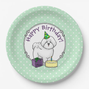 Happy Birthday (Party) Bichon Frise Dog - Cute Paper Plate