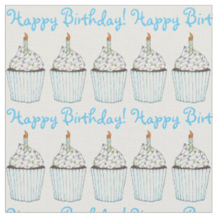 Happy Birthday Party Blue Cupcake w/ Candle Cake Fabric