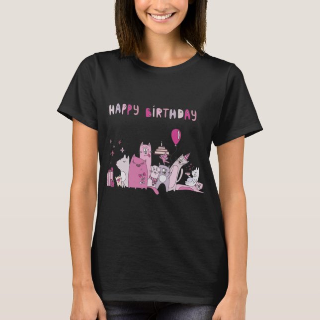 Happy Birthday Party Cat T-Shirt (Front)