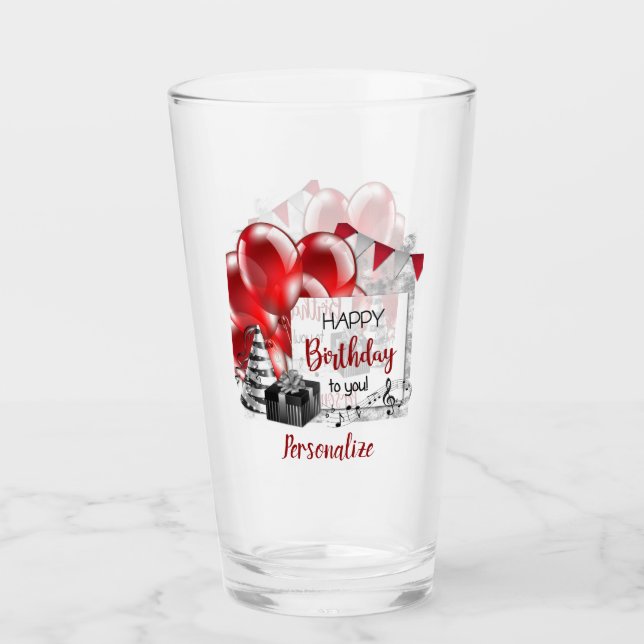 Happy Birthday Party Celebration Personalised Glass (Front)
