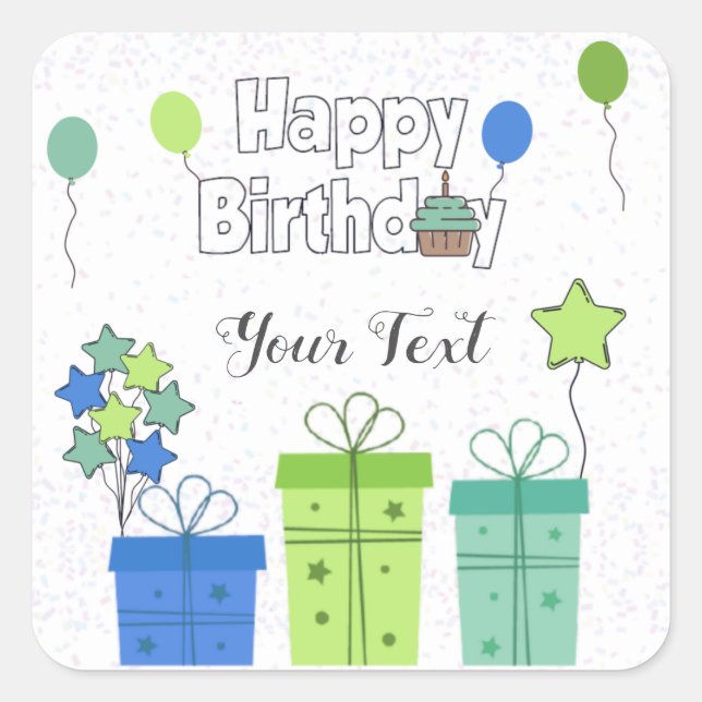 Happy Birthday Party Colourful Balloons Square Sticker (Front)