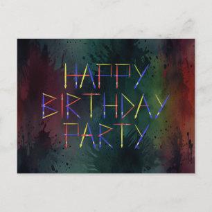 Happy Birthday Party Colourful Brush Invitation  Postcard