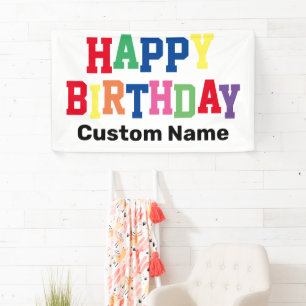 Happy Birthday Party Colourful Personalised Name Banner
