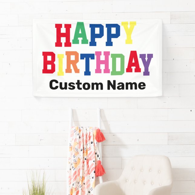 Happy Birthday Party Colourful Personalised Name Banner (Insitu)
