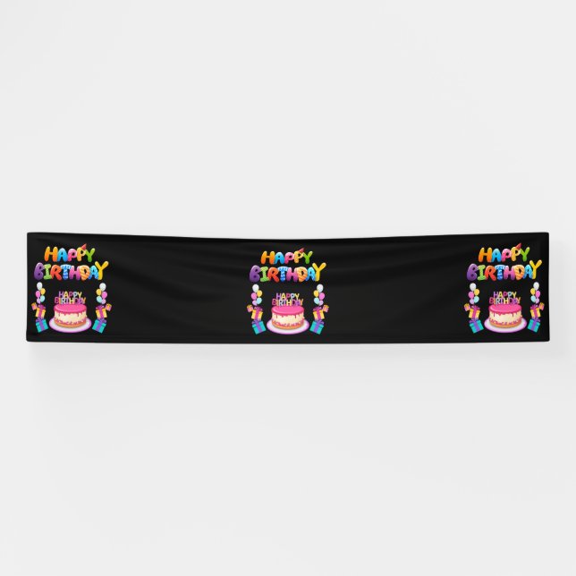 Happy Birthday Party Confetti 2.5x12 Vinyl Banner (Horizontal)